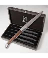 Couteaux à Steak Dentelé en Bois de Tonneau avec Boîte Cadeau