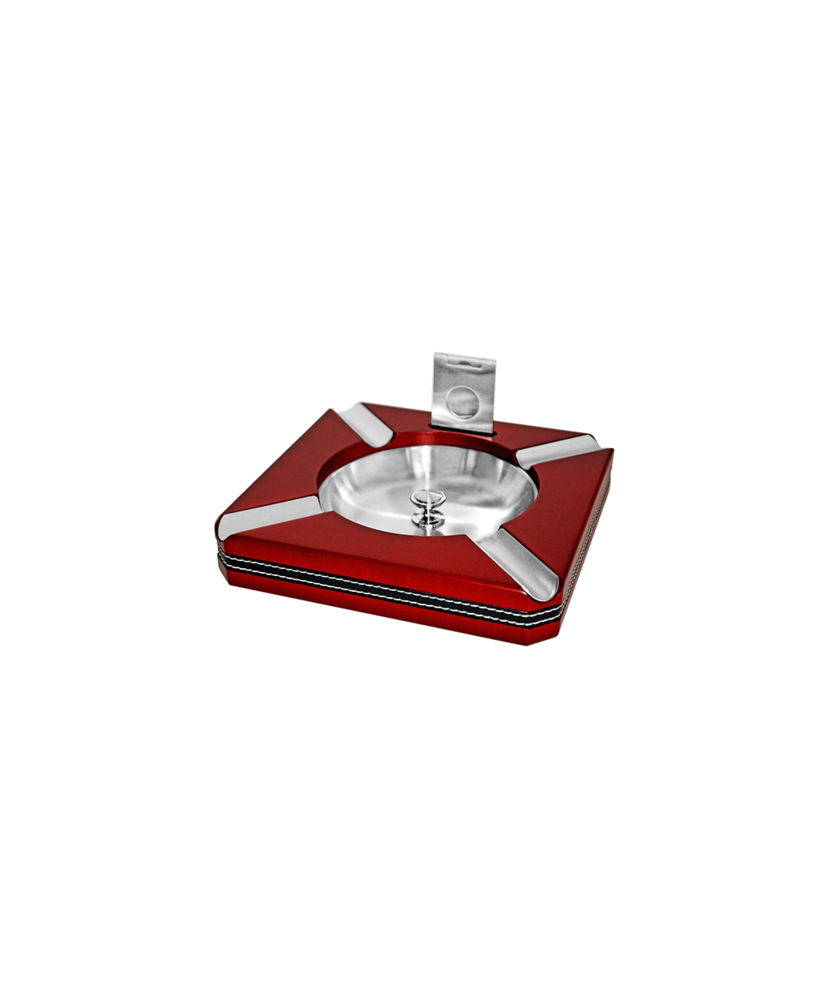 Red Wood Square Ashtray with Cigar Cutter