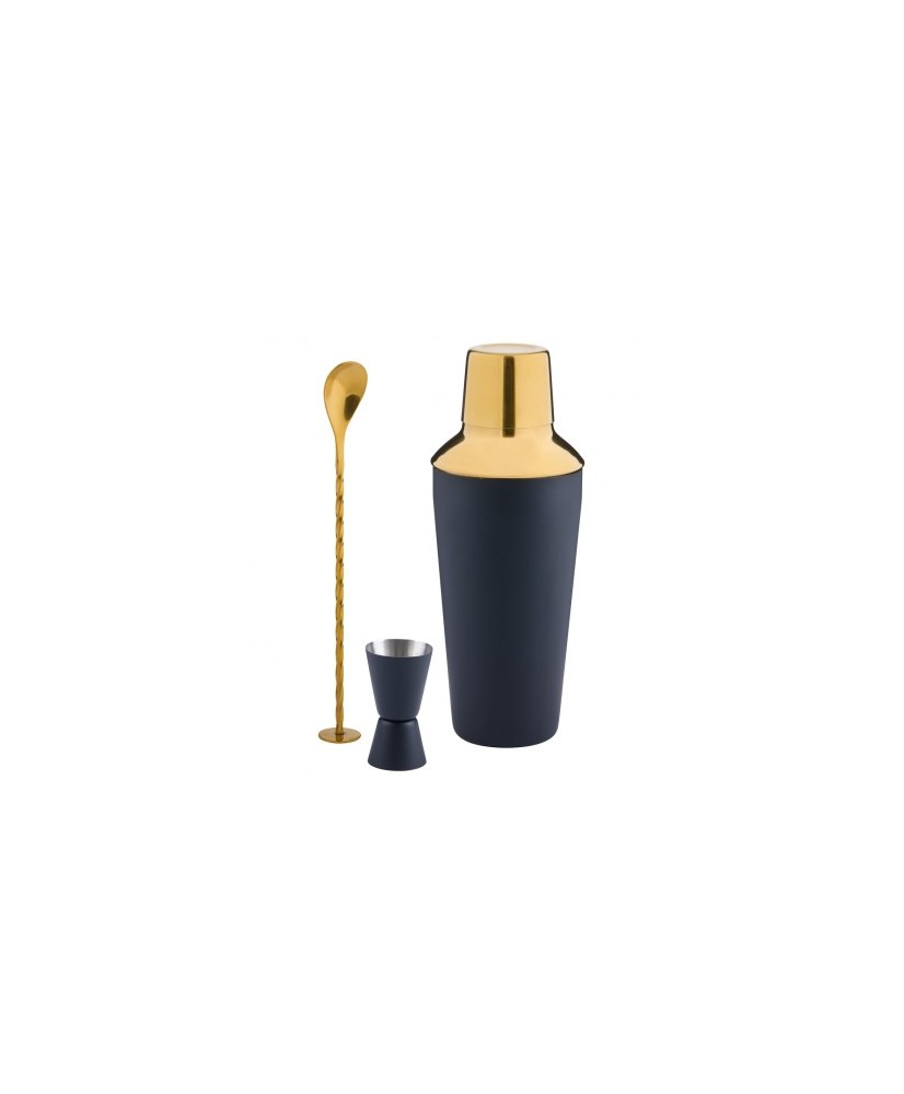 Cocktail Shaker Set 3 pcs Black and Gold