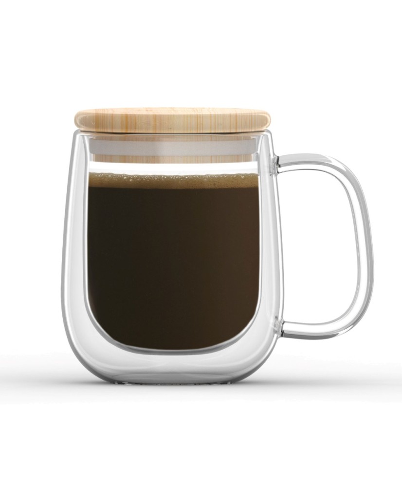 Tasse Double Paroi avec Couvercle en Bambou 350ml