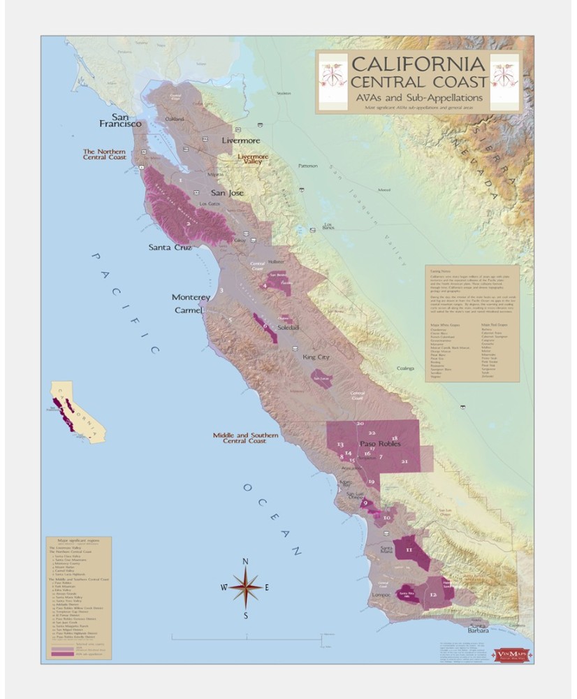 Mappe Vinicole Californie Côte Centrale