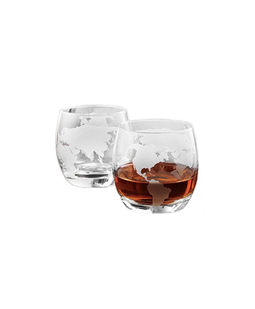 Set of 2 Whisky Glass Etched Globe
