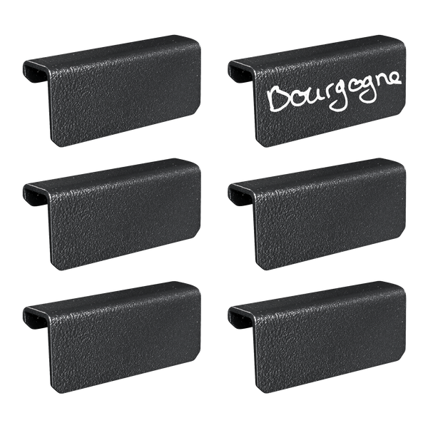 Set of 6 black steel identification tags