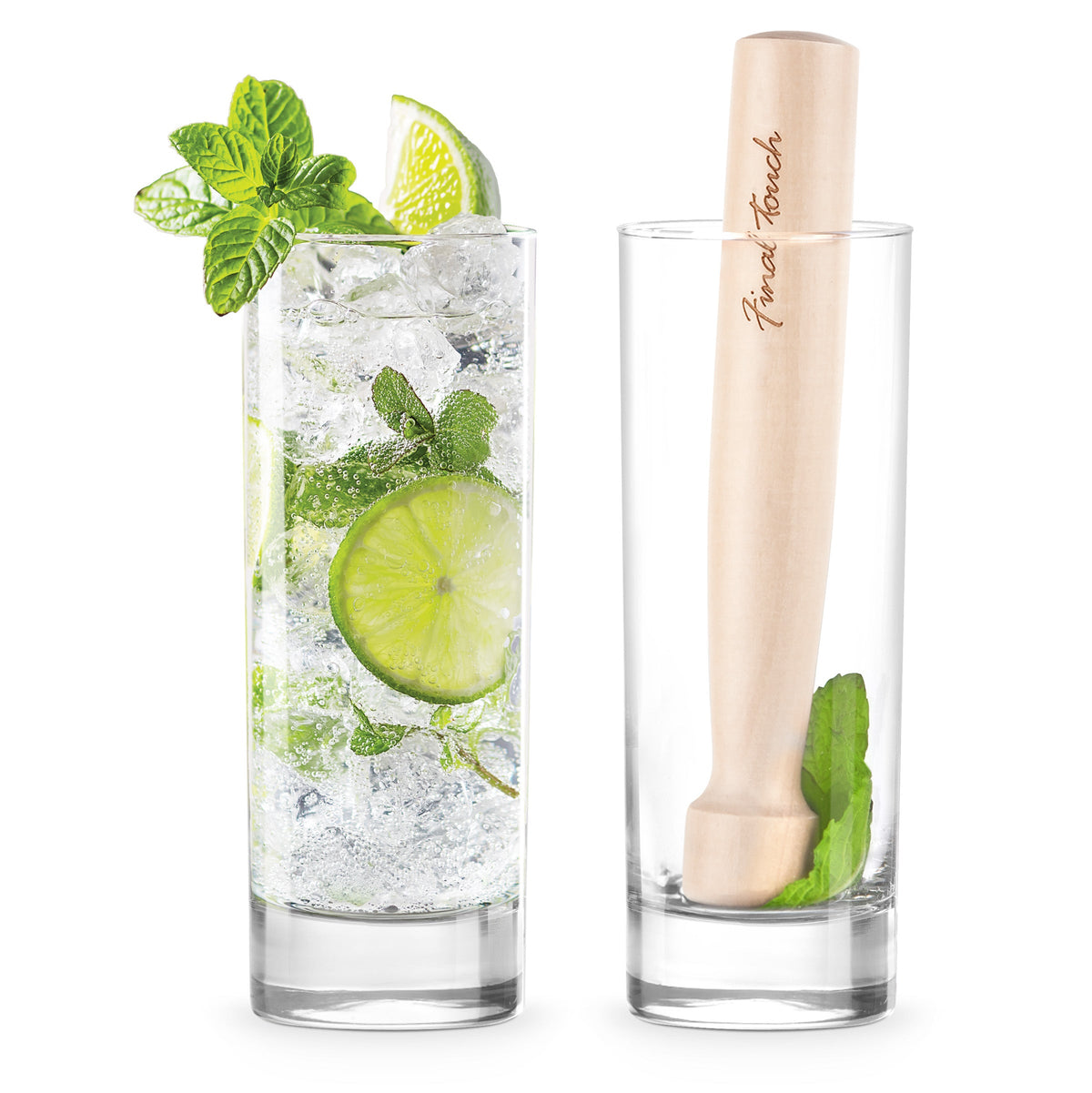 Mojito Glass & Muddler Set - Glass & Wood / Giftbox