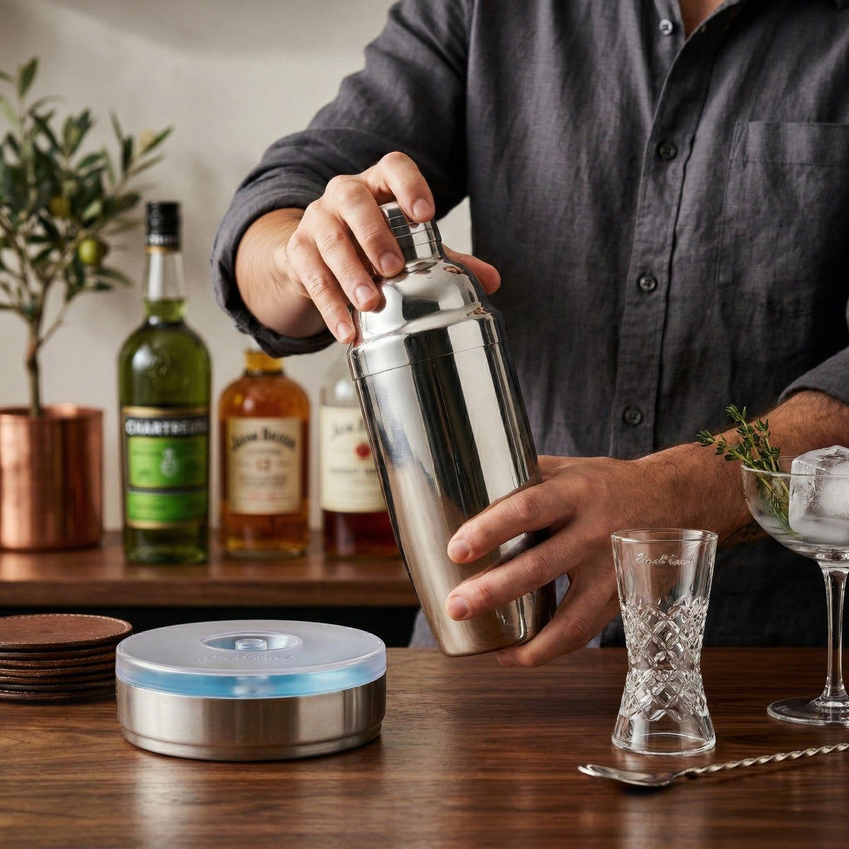 Double Wall Stainless Steel Cocktail Shaker - Stainless Steel / Stainless Steel / Giftbox