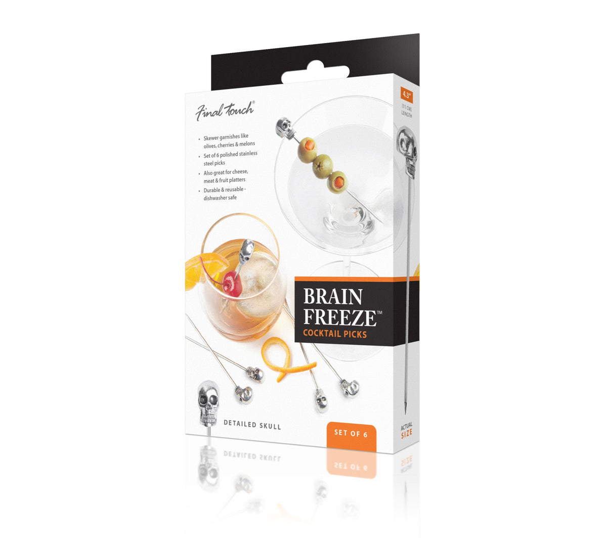 Brain Freeze Skull Cocktail Picks - Stainless Steel / stainless steel / hanging box