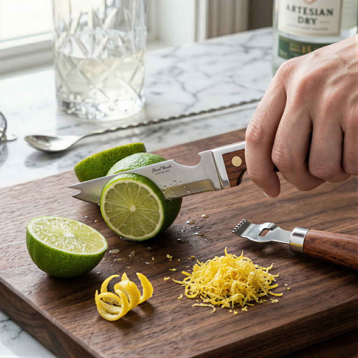 Bar Knife & Zester Set - Stainless Steel, Wood and Brass / Giftbox
