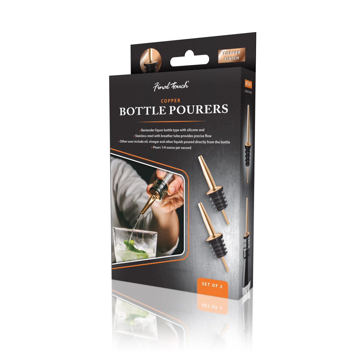 Liquor Bottle Pourers - Copper Plated / Stainless Steel & Silicone / Giftbox