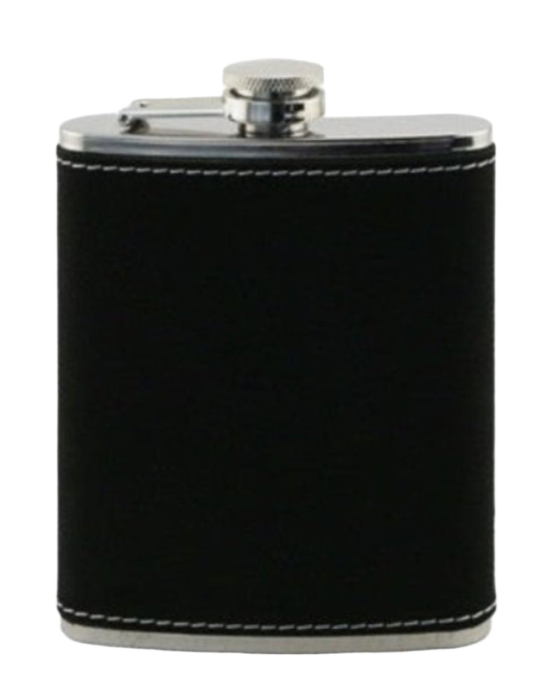 Flasque en Acier Inox & Similicuir Noir 8oz