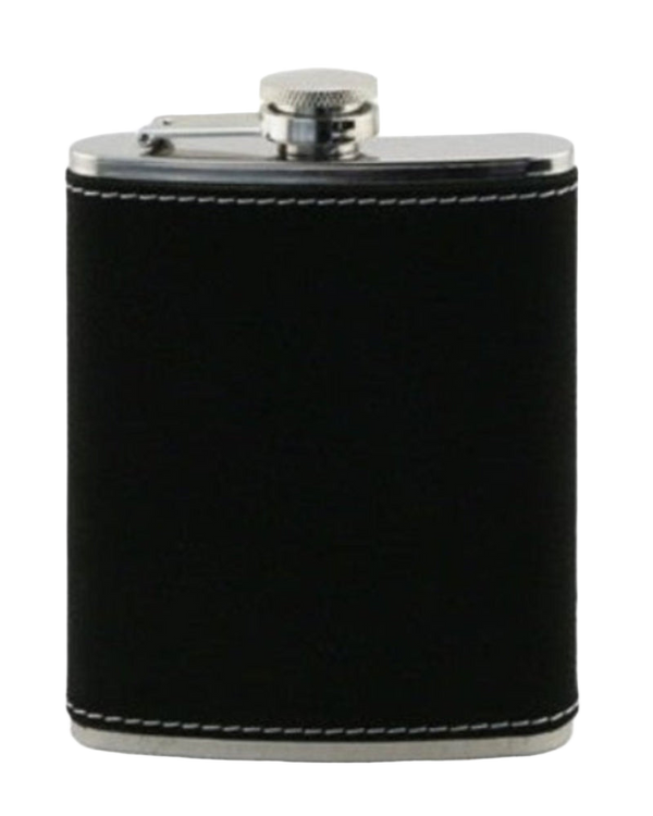Flasque en Acier Inox & Similicuir Noir 8oz