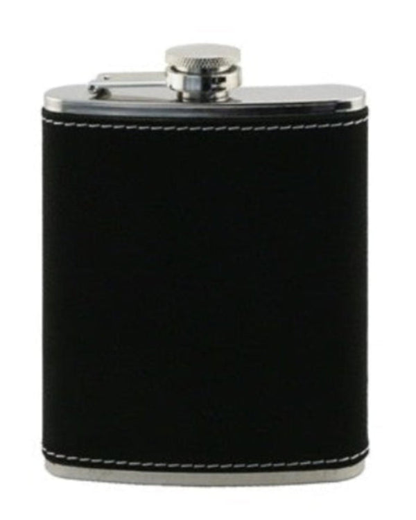 Stainless Steel Flask Black Leatherette 8oz
